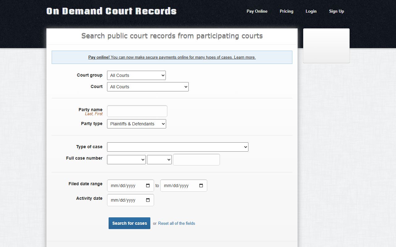 ODCR public court record search portal